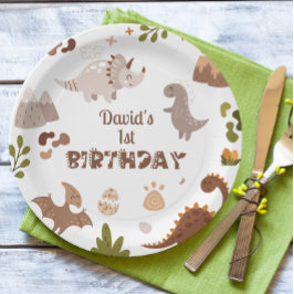 Plato De Papel Cumpleaños de los dinosaurios neutrales