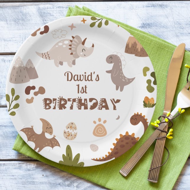 Plato De Papel Cumpleaños de los dinosaurios neutrales (Subido por el creador)
