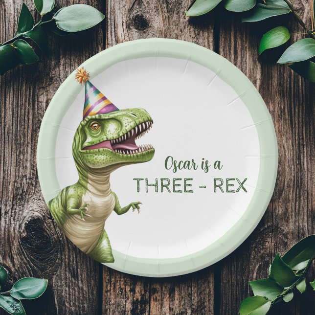 Plato De Papel Cumpleaños de los Dinosaurios Tres Rex | Dino verd (Subido por el creador)