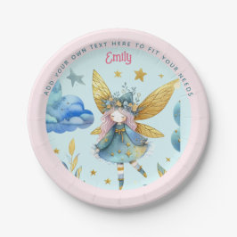 Plato De Papel Cumpleaños de los Fairy Verde azulada Gold Pink Pr