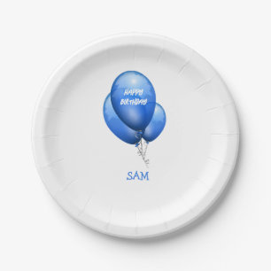 Plato De Papel Cumpleaños de los globos azules personalizados