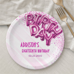 Plato De Papel Cumpleaños de los globos de Relieve metalizado ros
