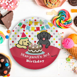 Plato De Papel Cumpleaños de los labradores negros y amarillos pe