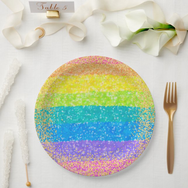 Plato De Papel Cumpleaños de los niños - Arcoiris (Boda)