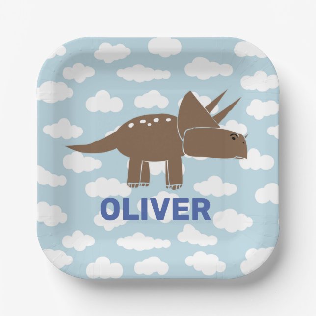 Plato De Papel Cumpleaños de los niños de dinosaurios de los tric (Anverso)