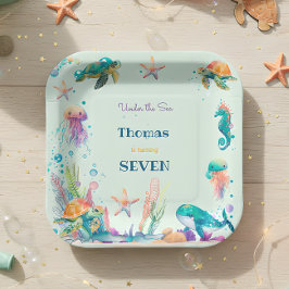 Plato De Papel Cumpleaños de los niños de la acuarela Under Sea