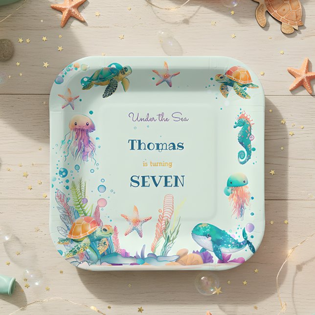 Plato De Papel Cumpleaños de los niños de la acuarela Under Sea (Subido por el creador)
