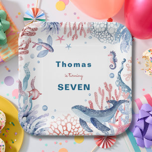 Plato De Papel Cumpleaños de los niños de la acuarela Under Sea