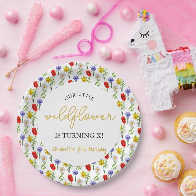Plato De Papel Cumpleaños de los niños de Little Wildflower (Fiesta)