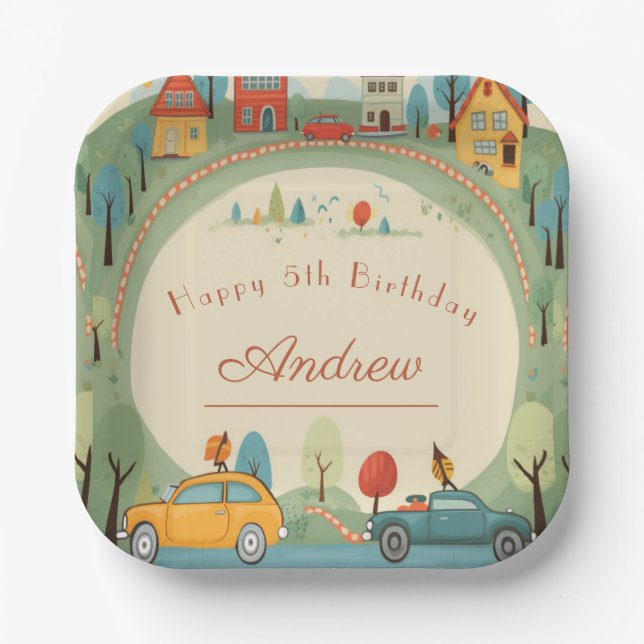 Plato De Papel Cumpleaños de los niños del auto (Anverso)