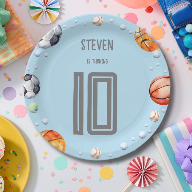 Plato De Papel cumpleaños de los niños deportivos de bolas (Subido por el creador)