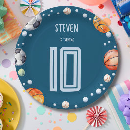 Plato De Papel cumpleaños de los niños deportivos de bolas