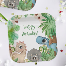 Plato De Papel Cumpleaños de los Niños Dinosaurios