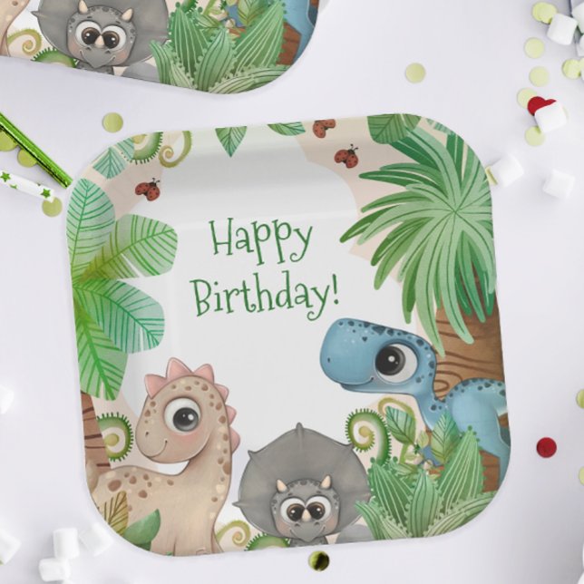 Plato De Papel Cumpleaños de los Niños Dinosaurios (Dinosaur Birthday Party Plates)