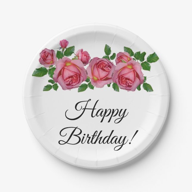 Plato De Papel Cumpleaños de los Rosas Peach (Anverso)
