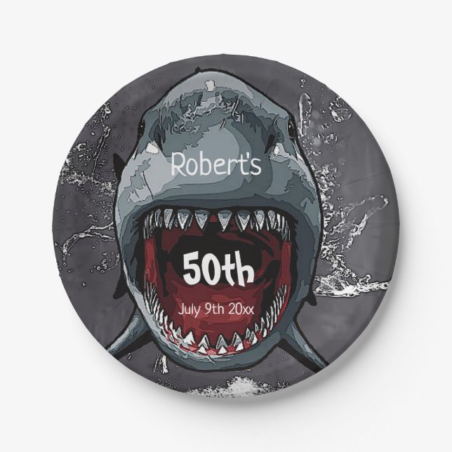 Plato De Papel Cumpleaños de los tiburones, ataque de tiburones, (Anverso)