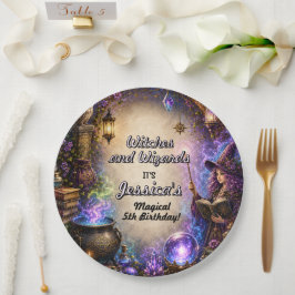 Plato De Papel Cumpleaños de Magos y Brujas Mágicos