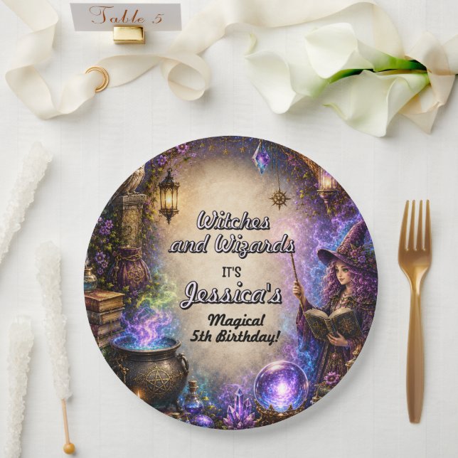 Plato De Papel Cumpleaños de Magos y Brujas Mágicos (Boda)