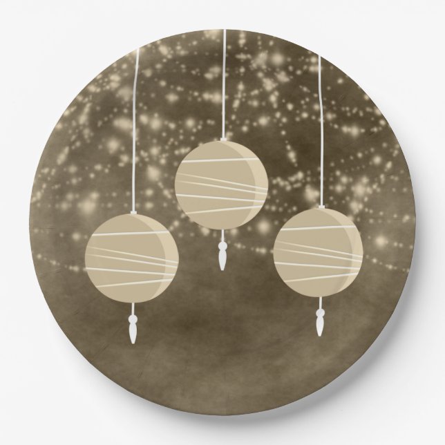 Plato De Papel Cumpleaños de Marfil Lanterns (Anverso)