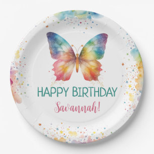 Plato De Papel Cumpleaños de Mariposa Arcoíris