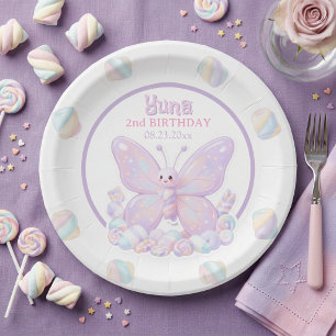 Plato De Papel Cumpleaños de Mariposa Lavanda Púrpura