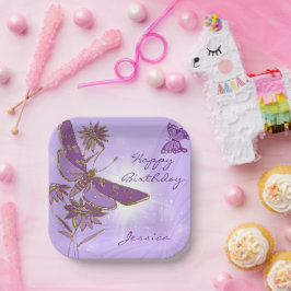 Plato De Papel Cumpleaños de Mariposa Morada