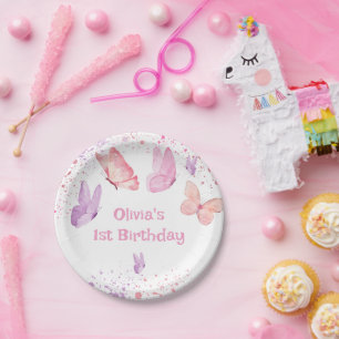 Plato De Papel Cumpleaños de Mariposa Morada Rosa