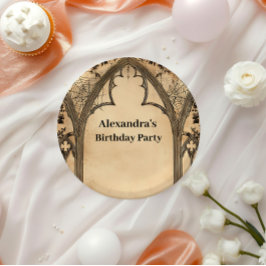 Plato De Papel Cumpleaños de Medianoche con Arco Gótico
