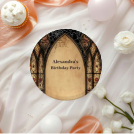 Plato De Papel Cumpleaños de medianoche en catedral gótica