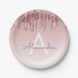 Plato De Papel Cumpleaños de monograma con brillo y destellos de 