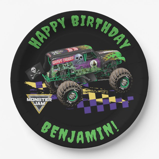 Plato De Papel Cumpleaños de Monster Jam Grave Digger (Anverso)