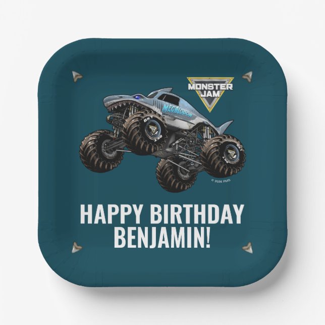 Plato De Papel Cumpleaños de Monster Jam Megalodon (Anverso)