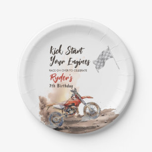 Plato De Papel Cumpleaños de Moto de Cross de Cualquier Edad