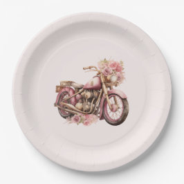 Plato De Papel Cumpleaños de motocicleta floral rosa