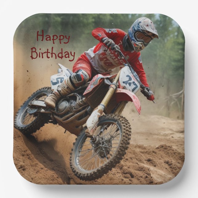 Plato De Papel Cumpleaños de Motocross (Anverso)