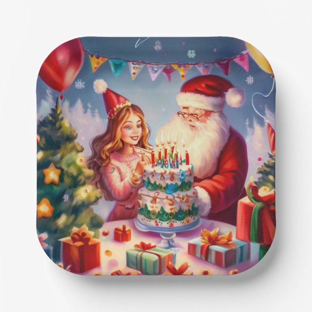 Plato De Papel Cumpleaños de Navidad 8 (Anverso)