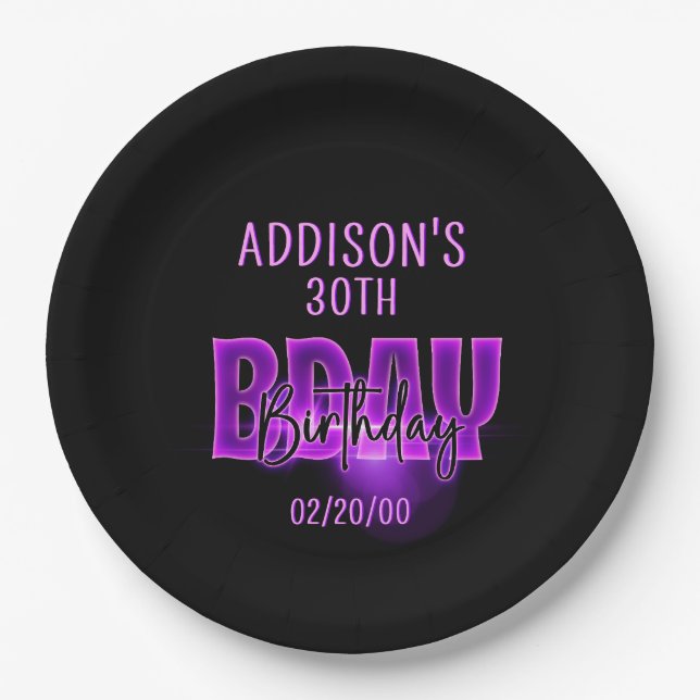 Plato De Papel Cumpleaños de Neon Rosa (Anverso)