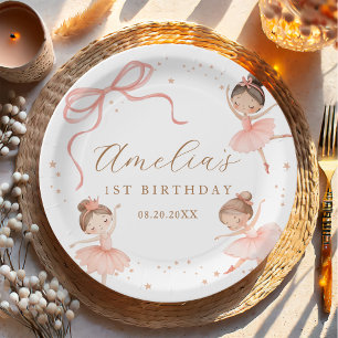 Plato De Papel Cumpleaños de niña bailarina coqueta rosa elegante