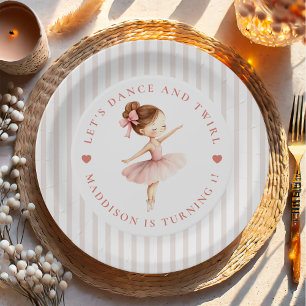 Plato De Papel Cumpleaños de niña bailarina de ballet con tutú