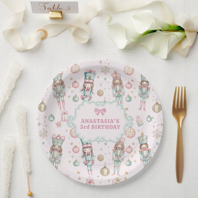 Plato De Papel Cumpleaños de niña con cascanueces rosa (Boda)