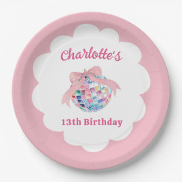 Plato De Papel Cumpleaños de niña con lazo rosa coquette bola de