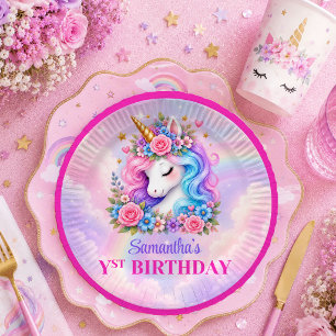 Plato De Papel Cumpleaños de niña mágica unicornio encantado past