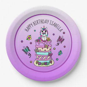 Plato De Papel Cumpleaños de niña personalizado Unicornio Maripos