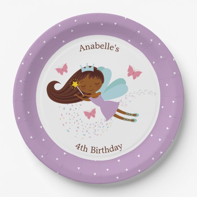 Plato De Papel Cumpleaños de niña princesa hada dulce (Anverso)