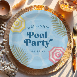 Plato De Papel Cumpleaños de niña rosa fiesta de piscina de veran
