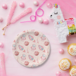 Plato De Papel Cumpleaños de niñas astronauta rosa