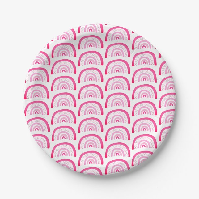 Plato De Papel Cumpleaños de niñas con arcoíris rosa (Anverso)