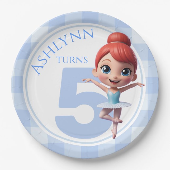 Plato De Papel Cumpleaños de niñas con bailarina 3D azul personal (Anverso)
