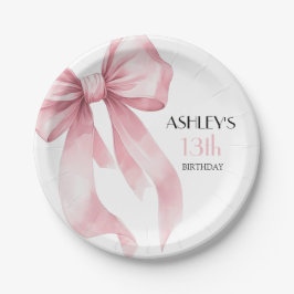 Plato De Papel Cumpleaños de niñas con lazo rosa