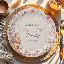 Plato De Papel Cumpleaños de niñas florales del jardín de hadas